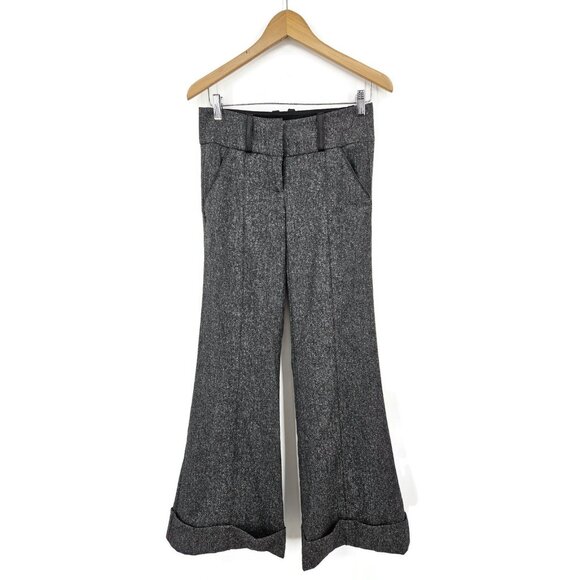 New Bebe Wool Silk Blend Pants Womens 0 Flared Leg Black Grey Tweed - Picture 1 of 6